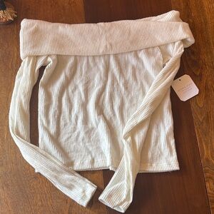 Altar'd State Cream Ribbed Off-Shoulder Set